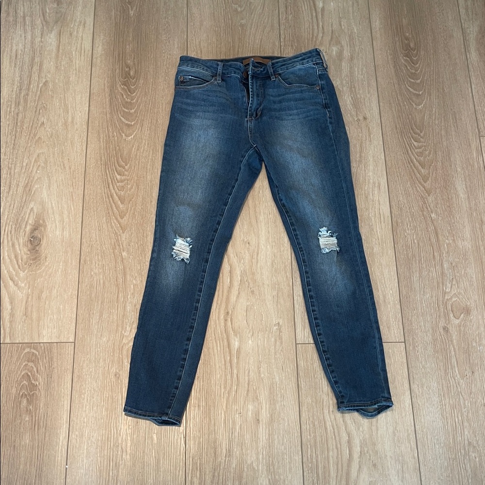 Leith Dark Blue Distressed Skinny Jeans